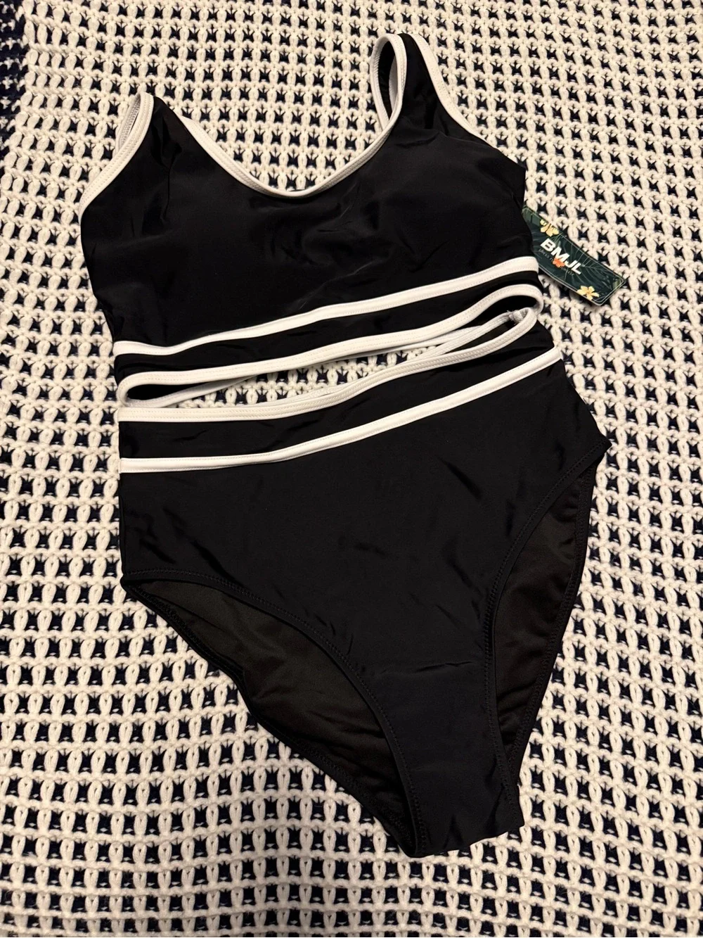 NWT - BMJL Black and White Two Piece Hi cut Bikini size Small